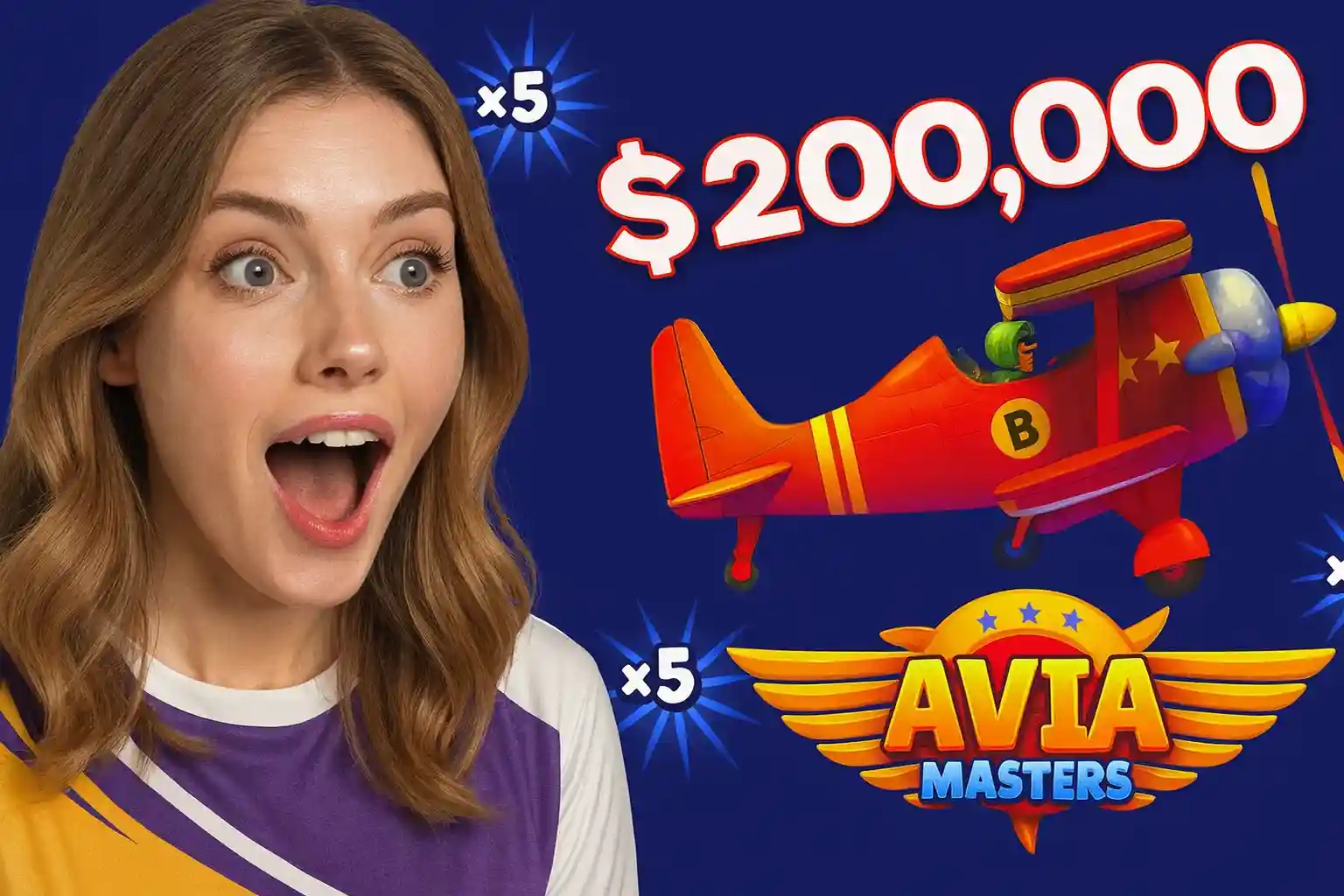 Mulher surpresa com avião Avia Masters e prêmio em dinheiro